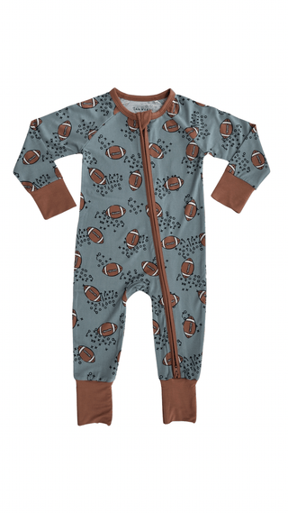 Bamboo Convertible Footie Romper - Green Football Baby & Toddler Sleepwear In My Jammers Size: 0-3 Months