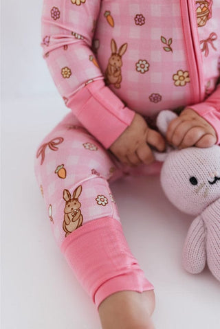 In My Jammers Convertible Footie Romper - Pink Gingham Bunny | Baby Riddle