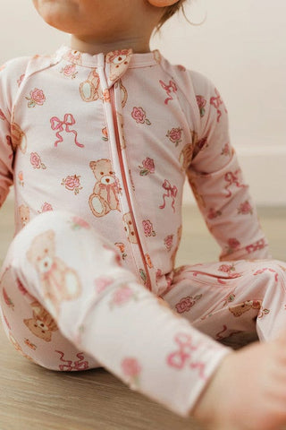 In My Jammers Convertible Footie Romper - Teddy Bear and Bows | Baby Riddle