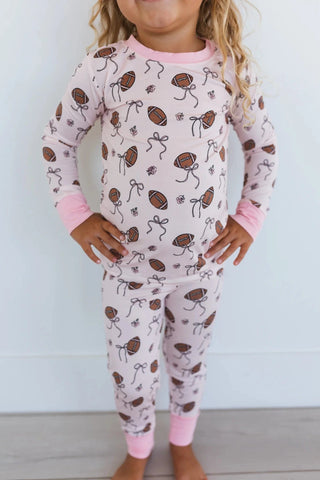 Bamboo Long Sleeve Pajama Set - Blush Football In My Jammers Size: 3T