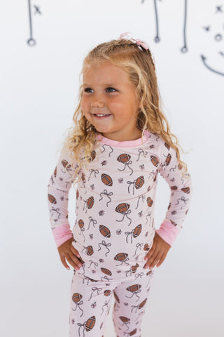 Bamboo Long Sleeve Pajama Set - Blush Football In My Jammers Size: 3T