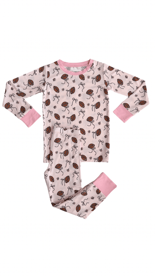 Bamboo Long Sleeve Pajama Set - Blush Football In My Jammers Size: 3T
