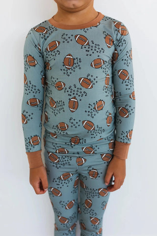 Bamboo Long Sleeve Pajama Set - Green Football In My Jammers Size: 3T