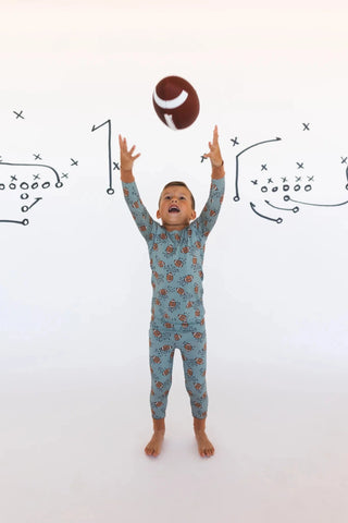 Bamboo Long Sleeve Pajama Set - Green Football In My Jammers Size: 3T