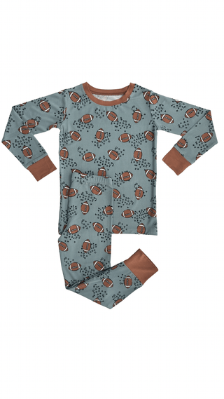 Bamboo Long Sleeve Pajama Set - Green Football In My Jammers Size: 3T