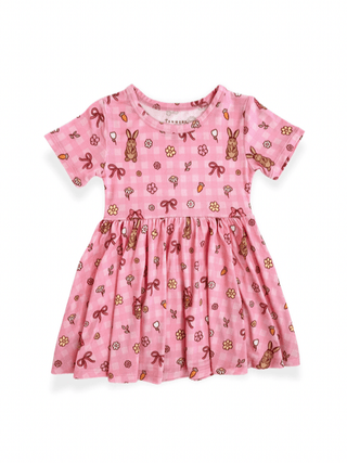 In My Jammers Short Sleeve Twirl Dress - Pink Gingham Bunny | Baby Riddle