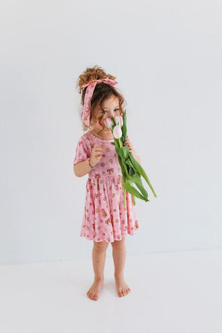 In My Jammers Short Sleeve Twirl Dress - Pink Gingham Bunny | Baby Riddle