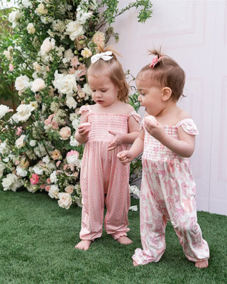 In My Jammers Smocked Bubble Jumpsuit - Spring Floral Bows | Baby Riddle