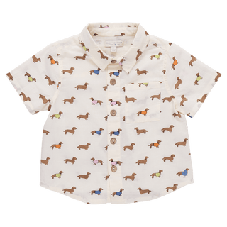 Cotton Short Sleeve Jack Shirt - Dachshunds In Sweaters Pink Chicken Size: 2T