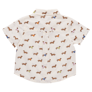 Cotton Short Sleeve Jack Shirt - Dachshunds In Sweaters Pink Chicken Size: 2T