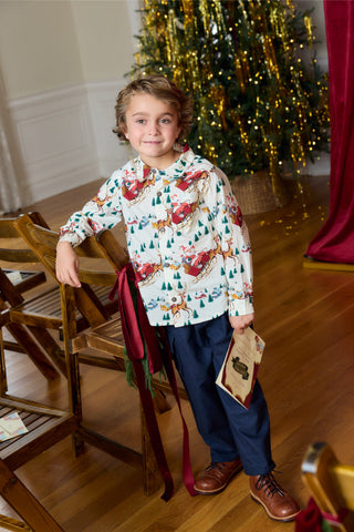 Cotton Long Sleeve Jack Shirt - Santa Sleigh