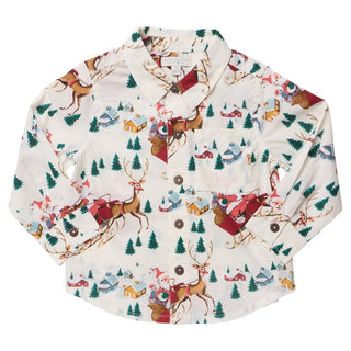 Cotton Long Sleeve Jack Shirt - Santa Sleigh