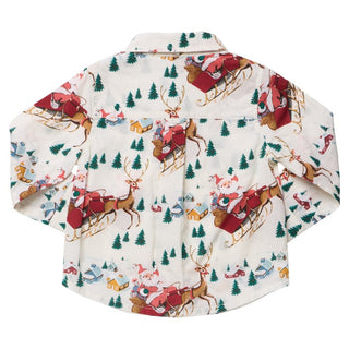 Cotton Long Sleeve Jack Shirt - Santa Sleigh