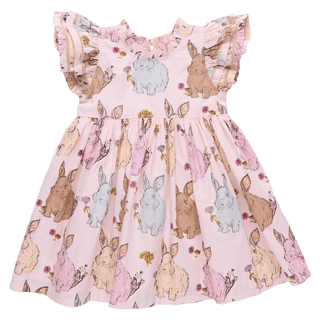 Cotton Jennifer Double Ruffle Dress - Vintage Bunnies Pink Chicken Size: 2T