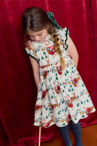 Cotton Jennifer Dress - Santa Sleigh