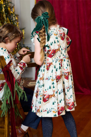 Cotton Jennifer Dress - Santa Sleigh