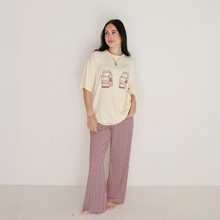 Short Sleeve Women's Bamboo Lounge Set - Milk & Window Pane Adult Pajama forever french baby Size: Small