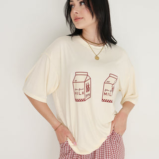 Short Sleeve Women's Bamboo Lounge Set - Milk & Window Pane Adult Pajama forever french baby Size: Small