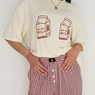 Short Sleeve Women's Bamboo Lounge Set - Milk & Window Pane Adult Pajama forever french baby Size: Small