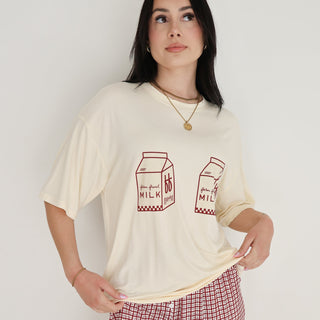 Short Sleeve Women's Bamboo Lounge Set - Milk & Window Pane Adult Pajama forever french baby Size: Small