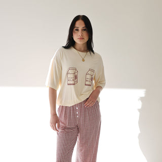 Short Sleeve Women's Bamboo Lounge Set - Milk & Window Pane Adult Pajama forever french baby Size: Small