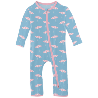 Bamboo Coverall with 2-Way Zipper - Seaside Blue Beach Umbrellas KicKee Pants Size: 9-12 Months