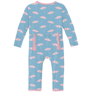 Bamboo Coverall with 2-Way Zipper - Seaside Blue Beach Umbrellas KicKee Pants Size: 9-12 Months