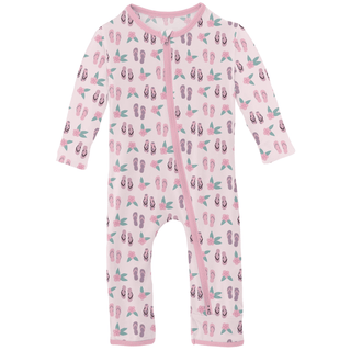 Bamboo Coverall with 2-Way Zipper - Shrinking Violet Flip Flops and Flowers KicKee Pants Size: 9-12 Months
