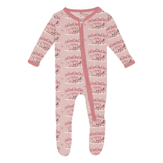Bamboo Footie with 2-Way Zipper - Baby Rose Fair Carousel KicKee Pants Size: Newborn