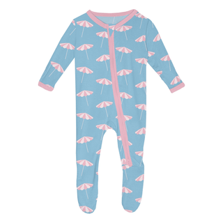 Bamboo Footie with 2-Way Zipper - Seaside Blue Beach Umbrellas KicKee Pants Size: Newborn