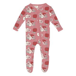 Bamboo Footie with 2-Way Zipper - Desert Rose Apple Picking KicKee Pants Size: Newborn
