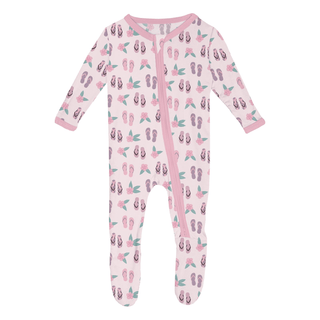 Bamboo Footie with 2-Way Zipper - Shrinking Violet Flip Flops and Flowers KicKee Pants Size: Newborn