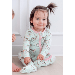 Bamboo Footie with 2-Way Zipper - Fresh Air Bird Branch Baby & Toddler Sleepwear KicKee Pants Size: Newborn