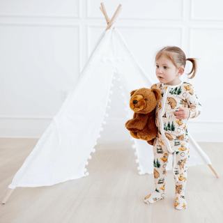 Bamboo Footie with 2-Way Zipper - Latte Camping Animals Baby & Toddler Sleepwear KicKee Pants Size: Newborn