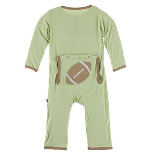 Bamboo Applique Coverall with Zipper - Field Green Football Baby & Toddler Sleepwear