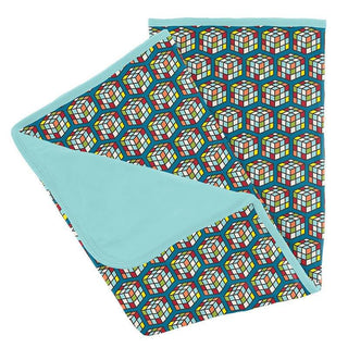 Baby Boys Print Bamboo Stroller Blanket - Cerulean Blue Puzzle Cube Swaddling & Receiving Blankets