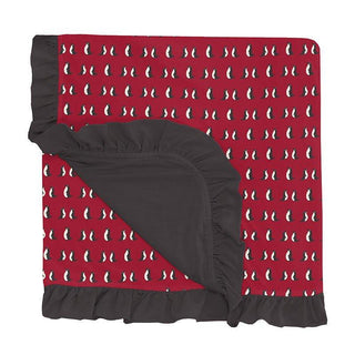Baby Girls Print Bamboo Ruffle Stroller Blanket, Crimson Penguins - One Size Swaddling & Receiving Blankets