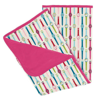 Baby Girls Print Bamboo Stroller Blanket - Natural Watches Swaddling & Receiving Blankets