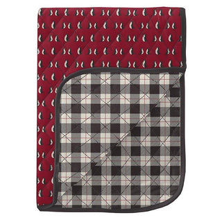 Baby Print Bamboo Quilted Stroller Blanket, Crimson Penguins & Midnight Holiday Plaid - One Size Swaddling & Receiving Blankets