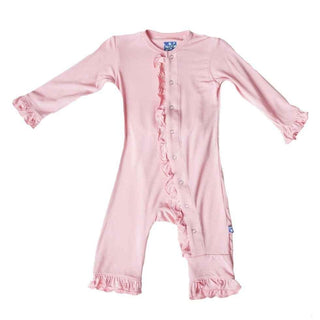 Girl's Solid Bamboo Classic Ruffle Coverall with Snaps - Lotus Baby & Toddler Sleepwear