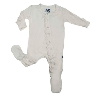 Girl's Solid Bamboo Classic Ruffle Footie with Snaps - Natural Baby & Toddler Sleepwear