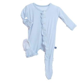 Girl's Solid Bamboo Classic Ruffle Footie with Snaps - Pond Baby & Toddler Sleepwear