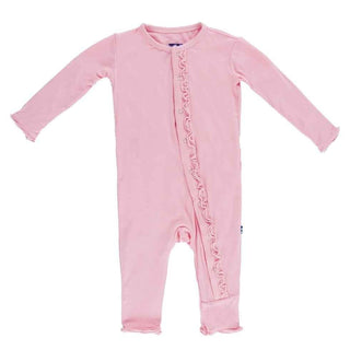 Girl's Solid Bamboo Muffin Ruffle Coverall with Snaps - Lotus Baby & Toddler Sleepwear