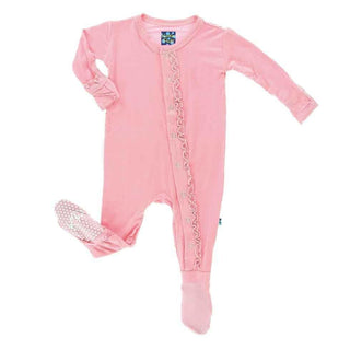 Girl's Solid Bamboo Muffin Ruffle Footie with Snaps - Lotus Baby & Toddler Sleepwear