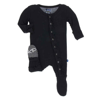 Girl's Solid Bamboo Muffin Ruffle Footie with Snaps - Midnight Baby & Toddler Sleepwear