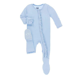 Girl's Solid Bamboo Muffin Ruffle Footie with Snaps - Pond Baby & Toddler Sleepwear