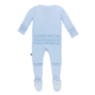 Girl's Solid Bamboo Muffin Ruffle Footie with Snaps - Pond Baby & Toddler Sleepwear