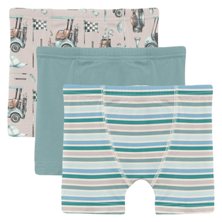 Bamboo Boxer Briefs (Set of 3) - Latte Golf, Jade & Lakeside Stripe KicKee Pants Size: 2T-3T