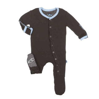 Boys Solid Bamboo Footie with Snaps, Bark with Pond Trim Baby & Toddler Sleepwear