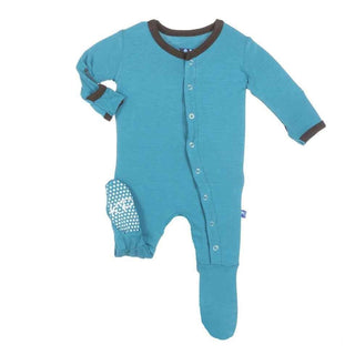 Boys Solid Bamboo Footie with Snaps, Bay with Bark Trim Baby & Toddler Sleepwear